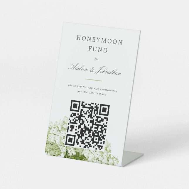 Spendenzeichen des White Hydrangea Honeymoon Fund Sockelschild (Vorderseite)