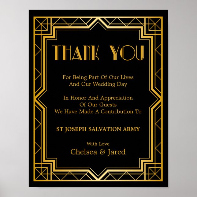 Spendenzeichen für Hochzeiten | Gatsby Art Deco Poster (Vorne)