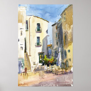 Sperlonga Italien Aquarell Mittelmeer Altstadt Poster
