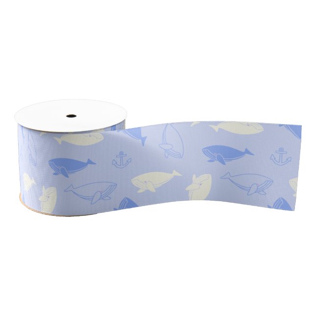 Sperm Whale Muster (blau) Grosgrain Ribbon Ripsband (Spule)