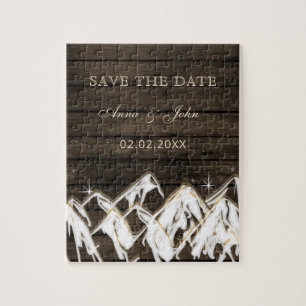 Sperrholz Rustikale Berge Save the Date Puzzle