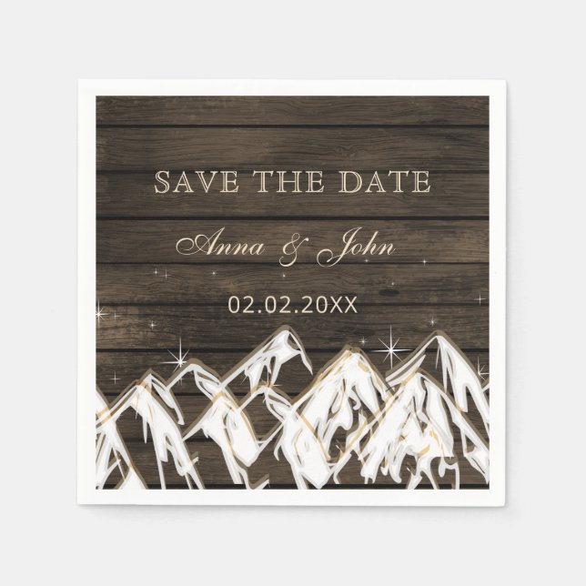 Sperrholz Rustikale Berge Save the Date Serviette (Vorderseite)