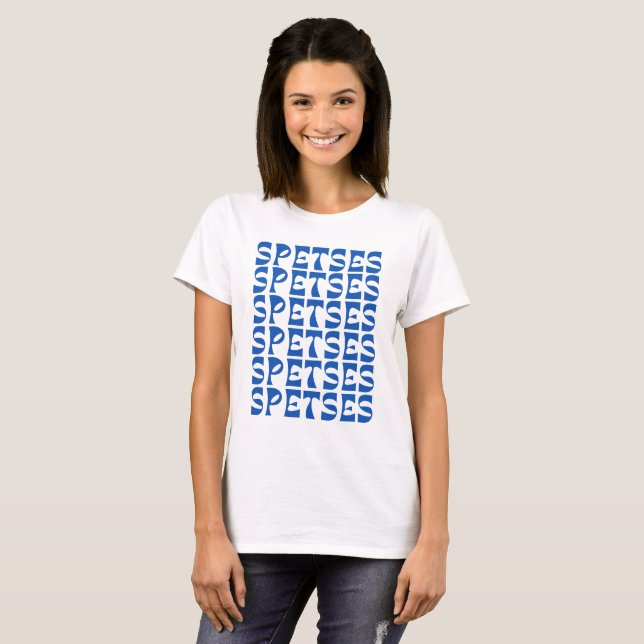 SPETSES Blaues Textmuster T-Shirt (Vorne ganz)