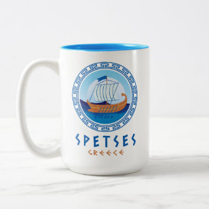 Spetses, Griechenland Griechisches Schiff Design Zweifarbige Tasse