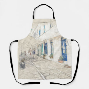 Spetses traditionell griechische Straßen, Griechen Schürze