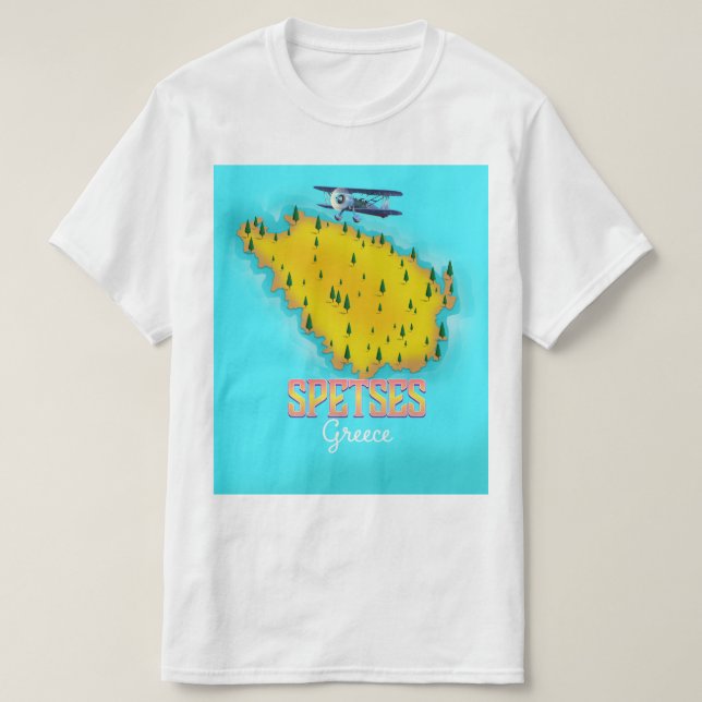 Spetts Griechische Insel Karte Reiseplakat T-Shirt (Design vorne)
