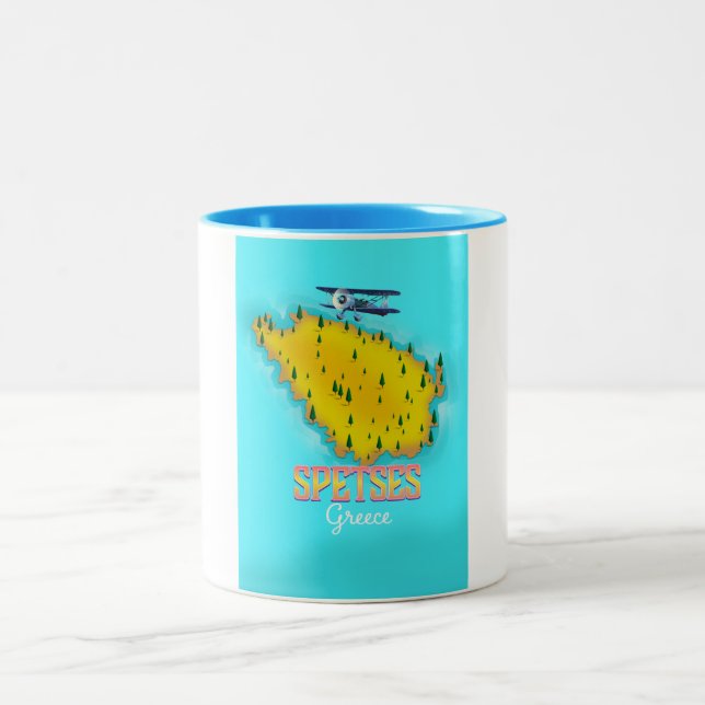 Spetts Griechische Insel Karte Reiseplakat Zweifarbige Tasse (Mittel)
