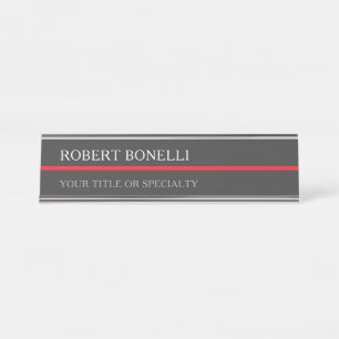 Spezial Unikat Grau Rot Elegant Modern Schreibtischnamensplakette