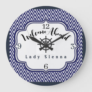 Spezialisieren Sie Navy Blau und Weiß mit dem Schi Große Wanduhr