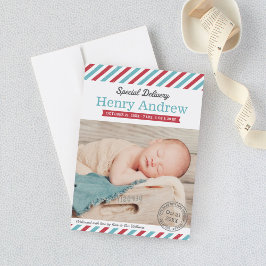 Spezielle Baby Babynahrung Aqua und Rotes Foto Geb Ankündigung