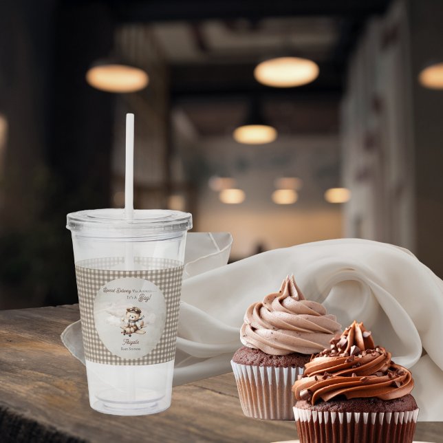 Spezielle Babydusche für Teddy-Bären Acryltrinkbecher ("Special Delivery Via Airmail . . . It's A Boy!" Teddy Bear | Airplane Baby Shower Acrylic Tumbler)