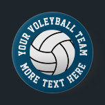 Spezielle Beachvolleyball-Mannschaftsknöpfe Button<br><div class="desc">Benutzerdefinierte Beachvolleyball-Mannschaftsknöpfe. Fügen Sie Ihren eigenen personalisierten Teamnamen,  Club,  Schule und mehr hinzu. Sportliche Ballgestaltung für Kinder und Erwachsene. Blauer oder Farbknöpfe für Spieler,  Lüfter und Trainer.</div>