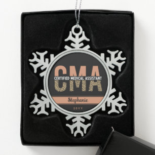 Spezielle CMA zertifizierte medizinische Assistenz Schneeflocken Zinn-Ornament