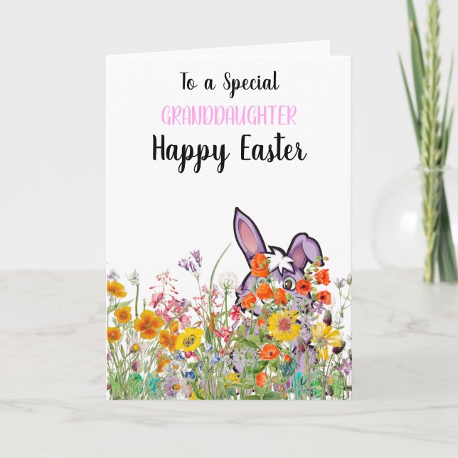 Spezielle Grandtochter Bunny Hiding Eggs Card Karte (Vorderseite)