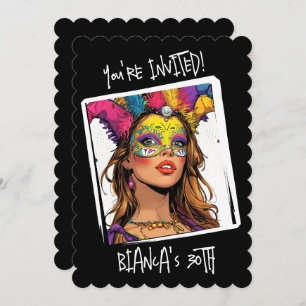 Spezielle Karnevalmaske 30. Geburtstag Einladung