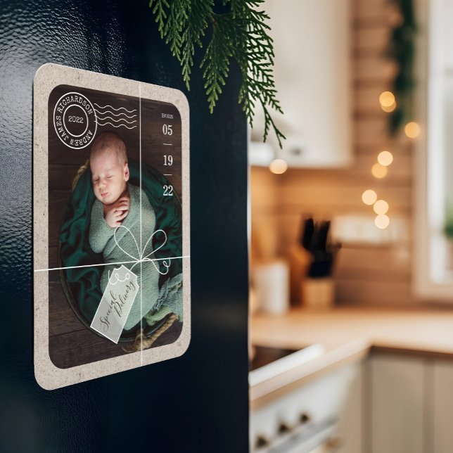 Spezielle Lieferpakete Geburtstage & Foto für Klei Magnet (Special Delivery Parcel Baby Birth Stats & Photo Magnet)