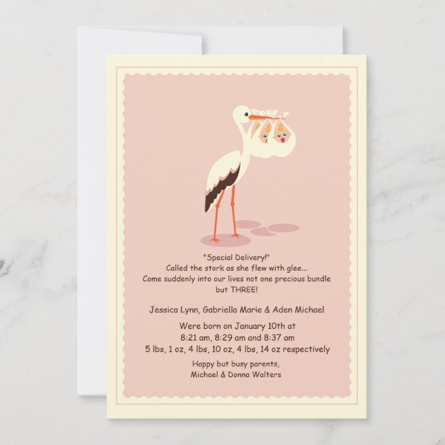 Spezielle Liefertriplets Geburtsankündigung Ankündigung (Vorderseite)