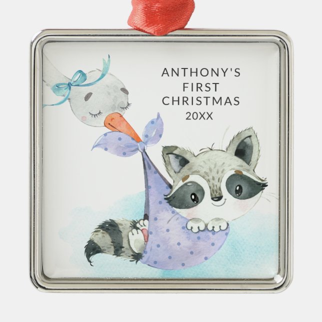 Spezielle Lieferung Baby's First Christmas Raccoon Ornament Aus Metall (Vorne)