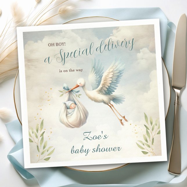 Spezielle Lieferung Blue Vintag Stork Baby Dusche Serviette (Special Delivery Blue Vintage Stork Baby Shower Napkins)