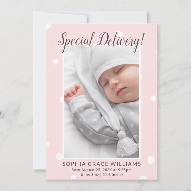 Spezielle Lieferung Niedliches Foto Geburtsankündi Ankündigung (Vorderseite)