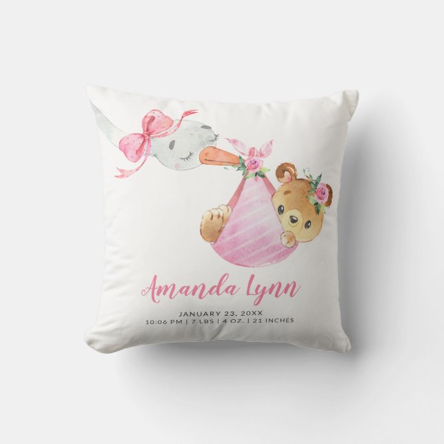 Spezielle Lieferung Stork Bear Baby Geburtsstände Kissen (Vorderseite)