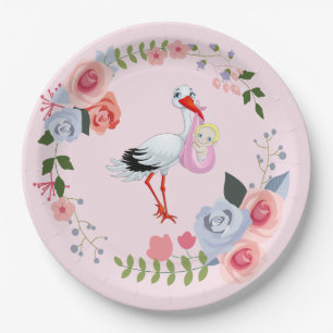 Spezielle Lieferung Stork Floral Baby Dusche Pappteller