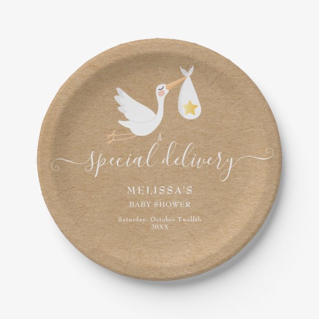 Spezielle Lieferung Stork Star Kinderdusche Rustik Pappteller (Vorderseite)