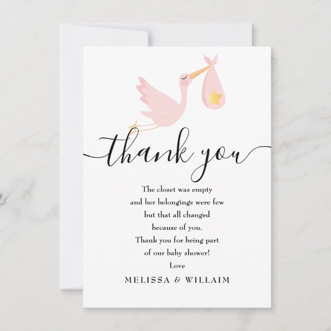 Spezielle Lieferung Vielen Dank Baby Dusche Rosa Dankeskarte (Vorderseite)