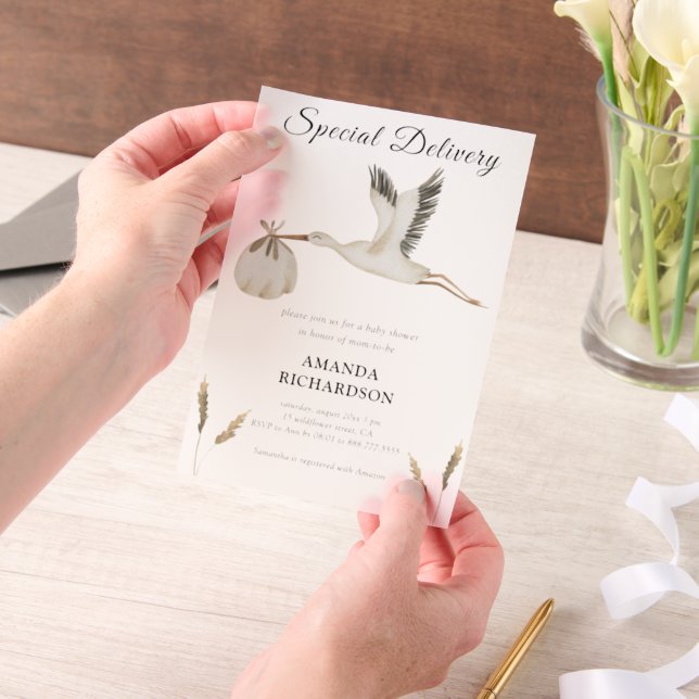 Spezielle Lieferung Wasserfarben Stork Baby Dusche (Handgehalten)