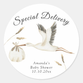 Spezielle Lieferung Wasserfarben Stork Baby Dusche Runder Aufkleber