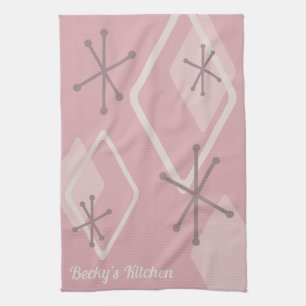 Spezielle Retro-Atomdiamanten rosa Geschirrtuch