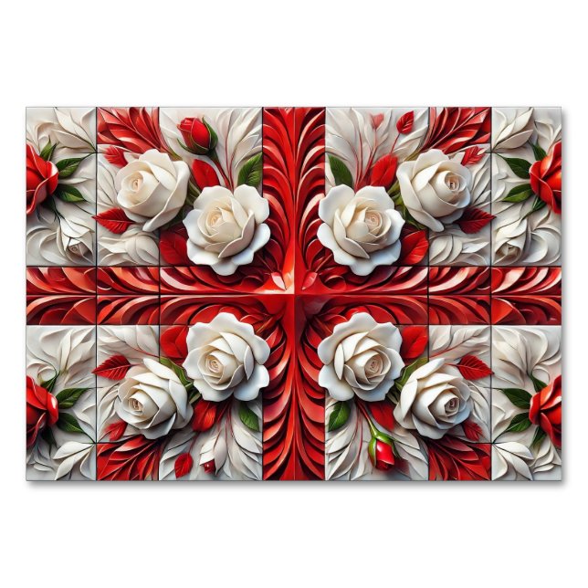 Spezielle Tischkarte mit englischer Rose Design Tischnummer (Vorderseite)