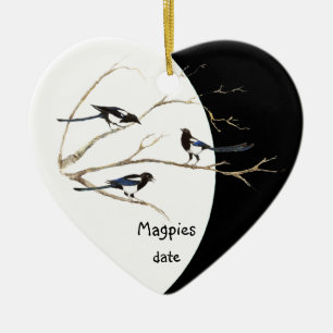 Spezieller Dating Magpie Family Watercolor Bird Keramikornament