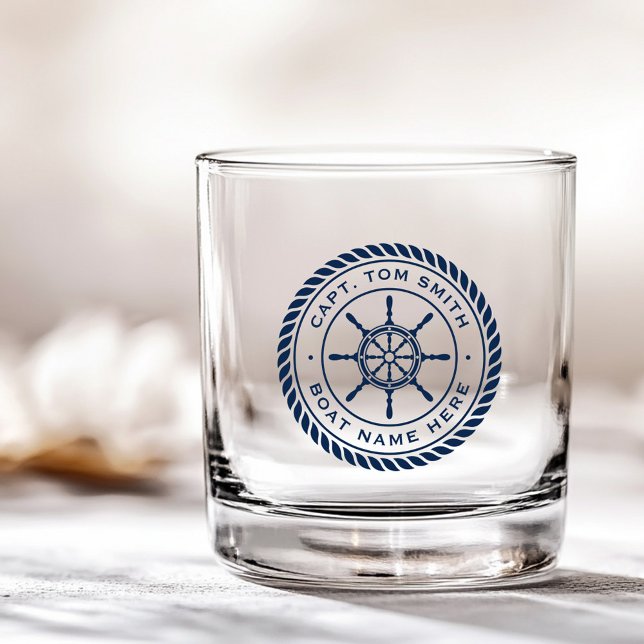 Spezieller Name des Schiffes Whiskyglas (Custom captain boat name nautical ship's wheel whiskey glass)