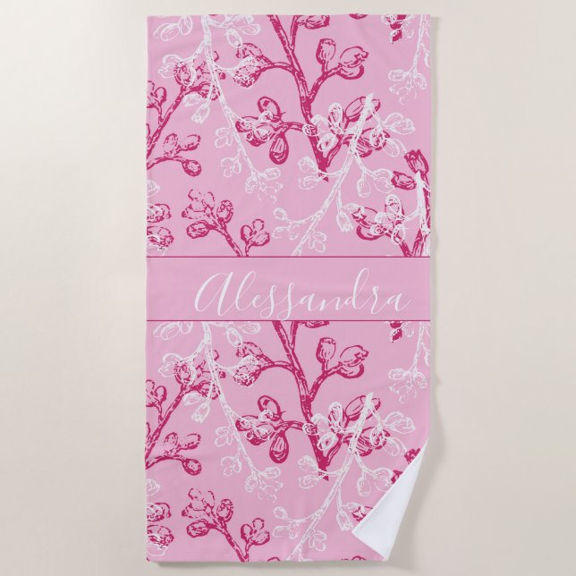 Spezielles botanisches Rosa Strandtuch (Vorderseite)