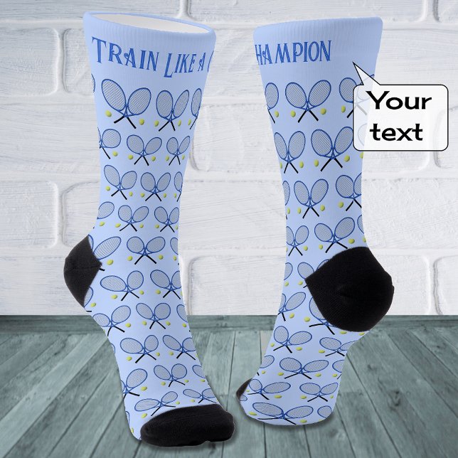 Spezielles Tennis-Textmuster leuchtet blau Socken (Von Creator hochgeladen)