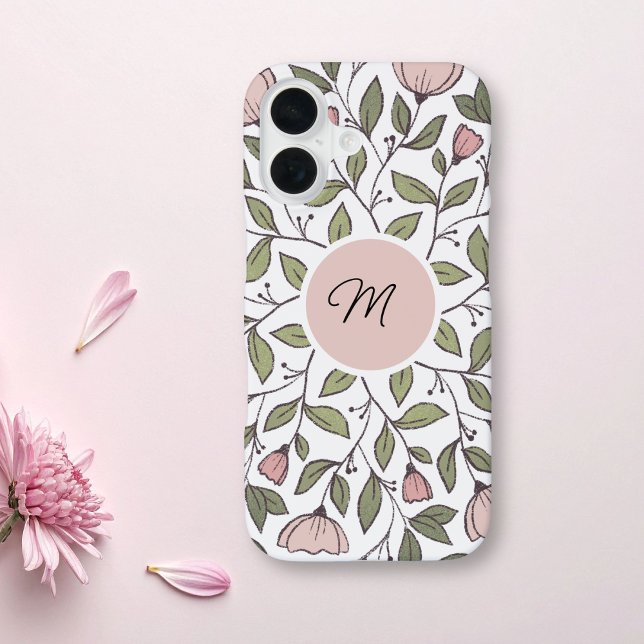 Spezifisches, florales Monogramm iPhone 16 Hülle (Von Creator hochgeladen)