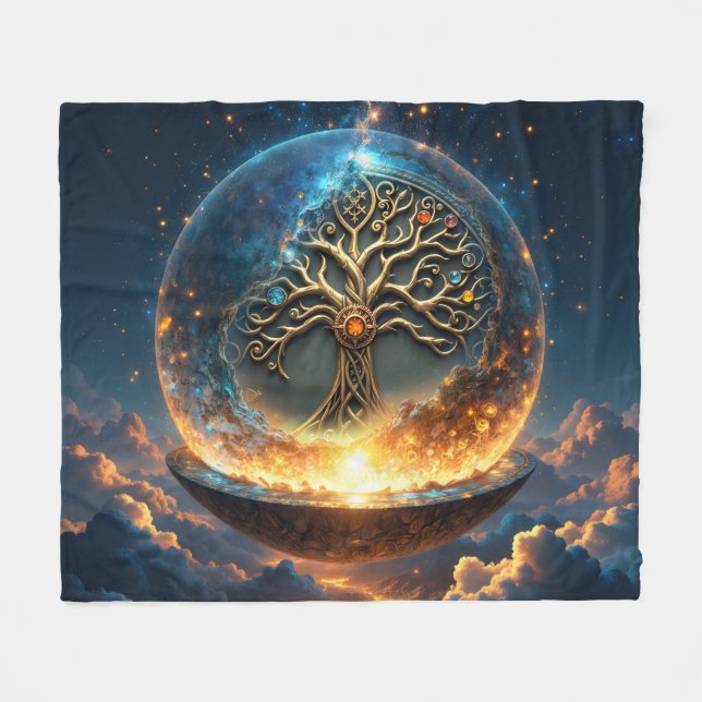 Sphäre des Lebens – Der goldene Weltenbaum.  Fleecedecke (Vorderseite (Horizontal))