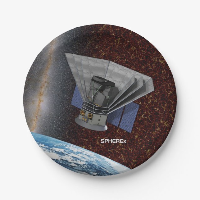 SPHEREx Galaxy Hunter Spacecraft Pappteller (Vorderseite)