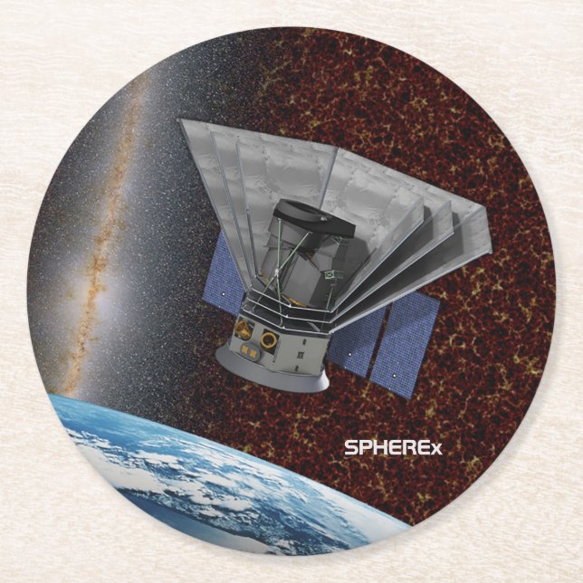 SPHEREx Galaxy Hunter Spacecraft Runder Pappuntersetzer (Vorderseite)