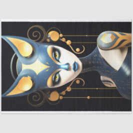 Sphinx Cat Black Gold Blue Deco Seidenpapier