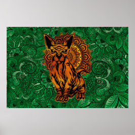 Sphinx Cat Tattoo concept Art with a Mandala Back. Poster