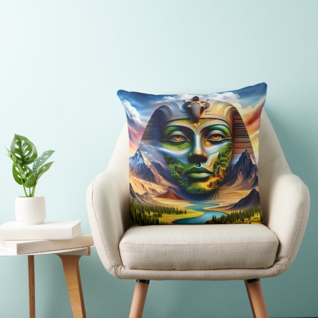 Sphinx-Gesichter auf einem Landschaftswirbelkissen Kissen (Stuhl )
