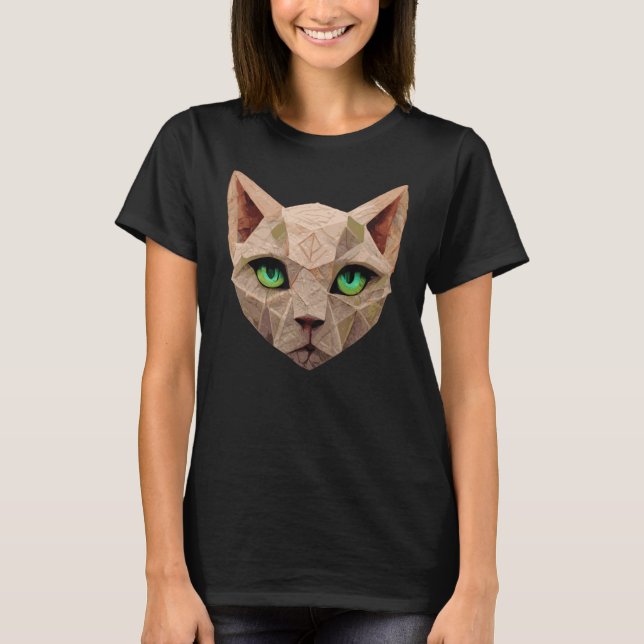 Sphinx-Katze Polygon Low Poly Katzen Gesicht T-Shirt (Vorderseite)