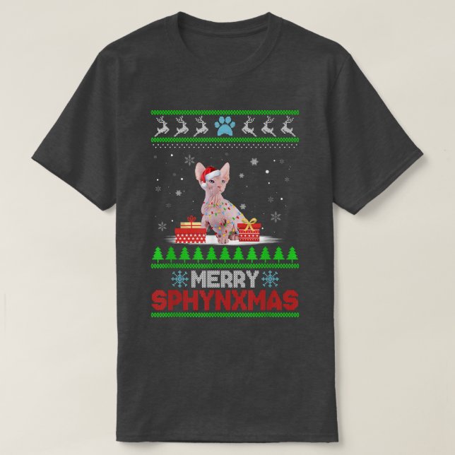 Sphyn Cat Lover Christmas Ugly Xmas Sweater Sphyn T-Shirt (Design vorne)