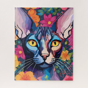 Sphynx Cat Art Blume Floral Jigsaw Puzzle Spiel