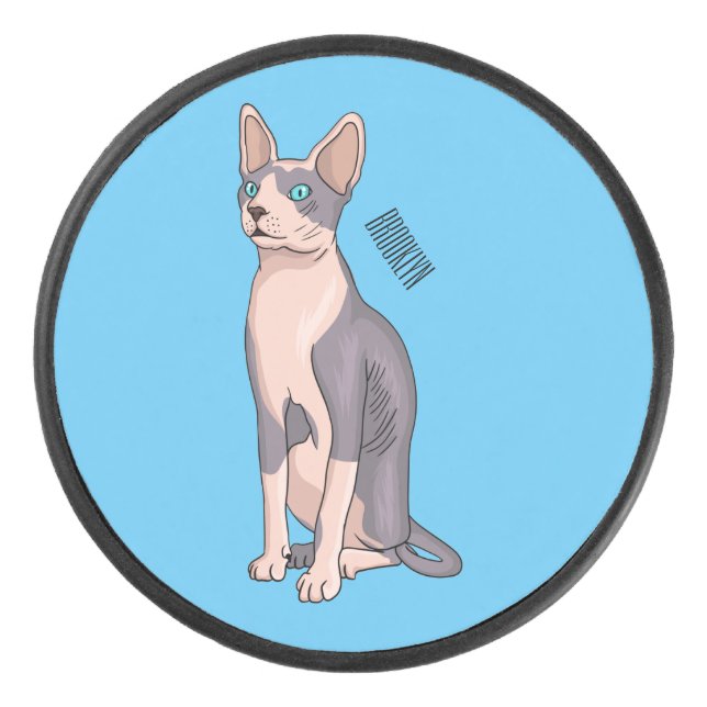 Sphynx cat cartoon illustration eishockey puck (Vorderseite)
