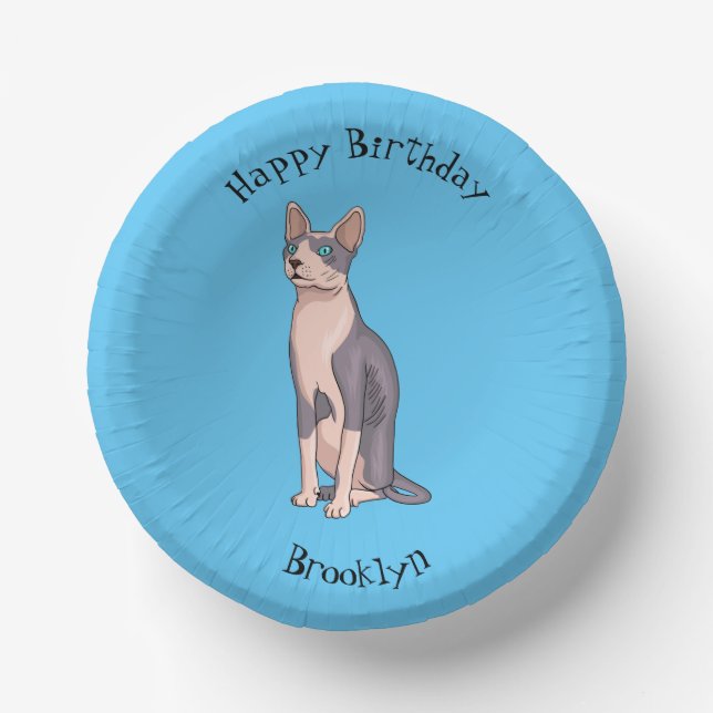 Sphynx cat cartoon illustration pappteller (Vorderseite)