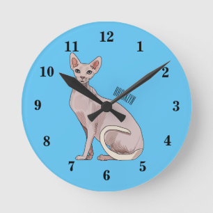 Sphynx cat cartoon illustration runde wanduhr