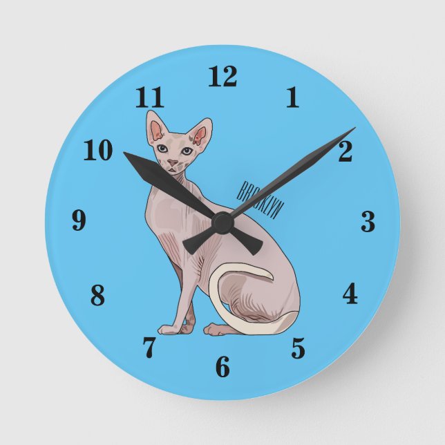Sphynx cat cartoon illustration runde wanduhr (Vorderseite)